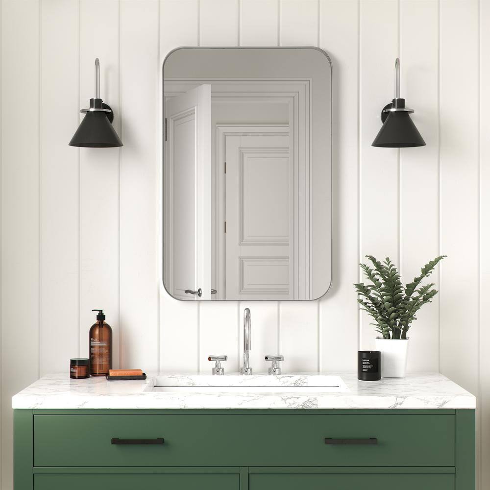 better bevel 30 in. x 40 in. Metal Framed Rounded Rectangle Bathroom Vanity Mirror in Silver 20015