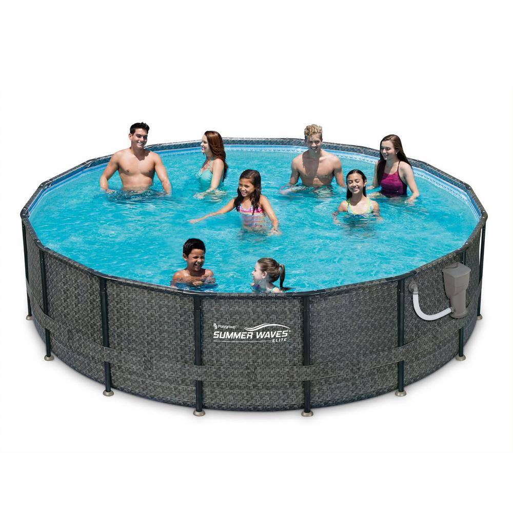 Summer Waves 48 in. Oval 192 in. D Above Ground Swimming Pool Set with Pump P4A01648B-SW