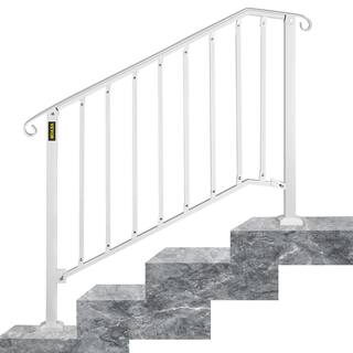 VEVOR 3 ft. Handrails for Outdoor Steps Fit 3 or 4 Steps Outdoor Stair Railing Wrought Iron Handrail with baluster White LTFS3H4BBSTL00001V0