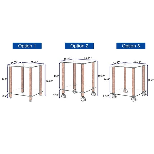 Transparent Walnut Side Table 2-Tier Space End Table with Storage Shelve