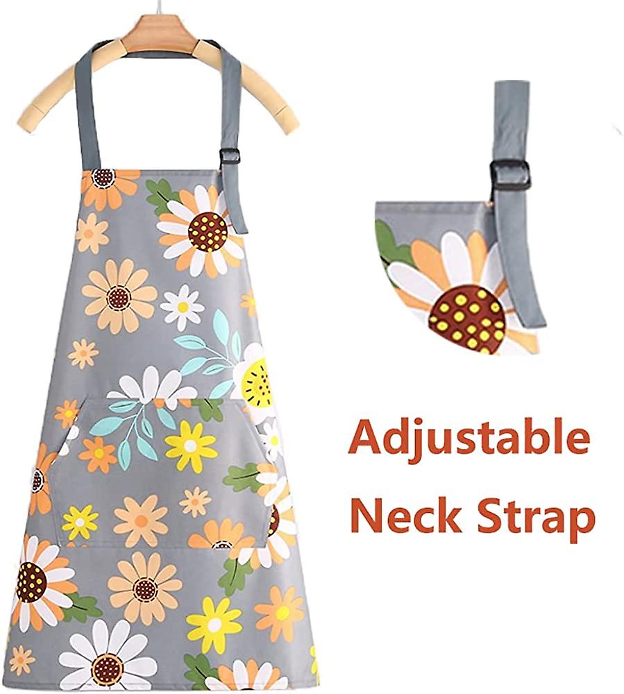 Shuaige Plus Size Kitchen Aprons For Women With Pockets， Flower Waterproof Apron Floral Cooking Gardening Drawing Crafting