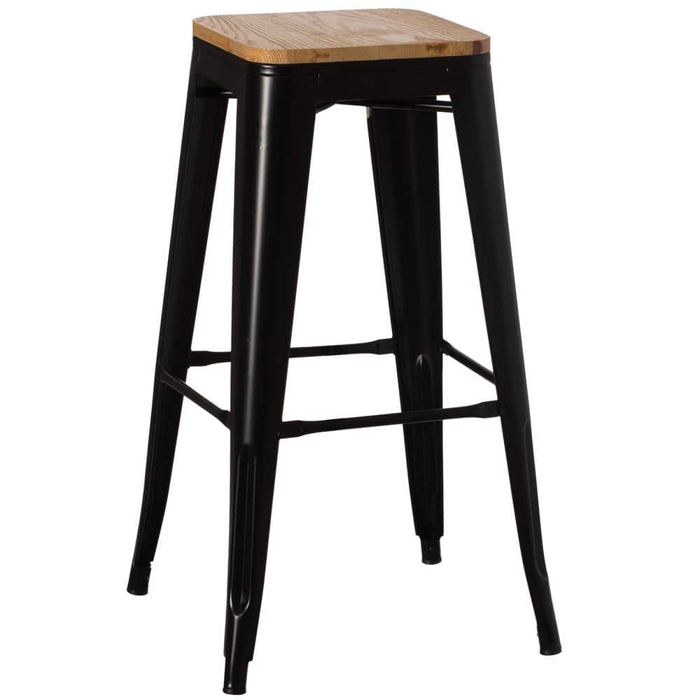 Vintiquewise 30 in. Large Decorative Accent Bar Stool for Indoor and Outdoor, Wooden Brown and Metal Black QI004465.L