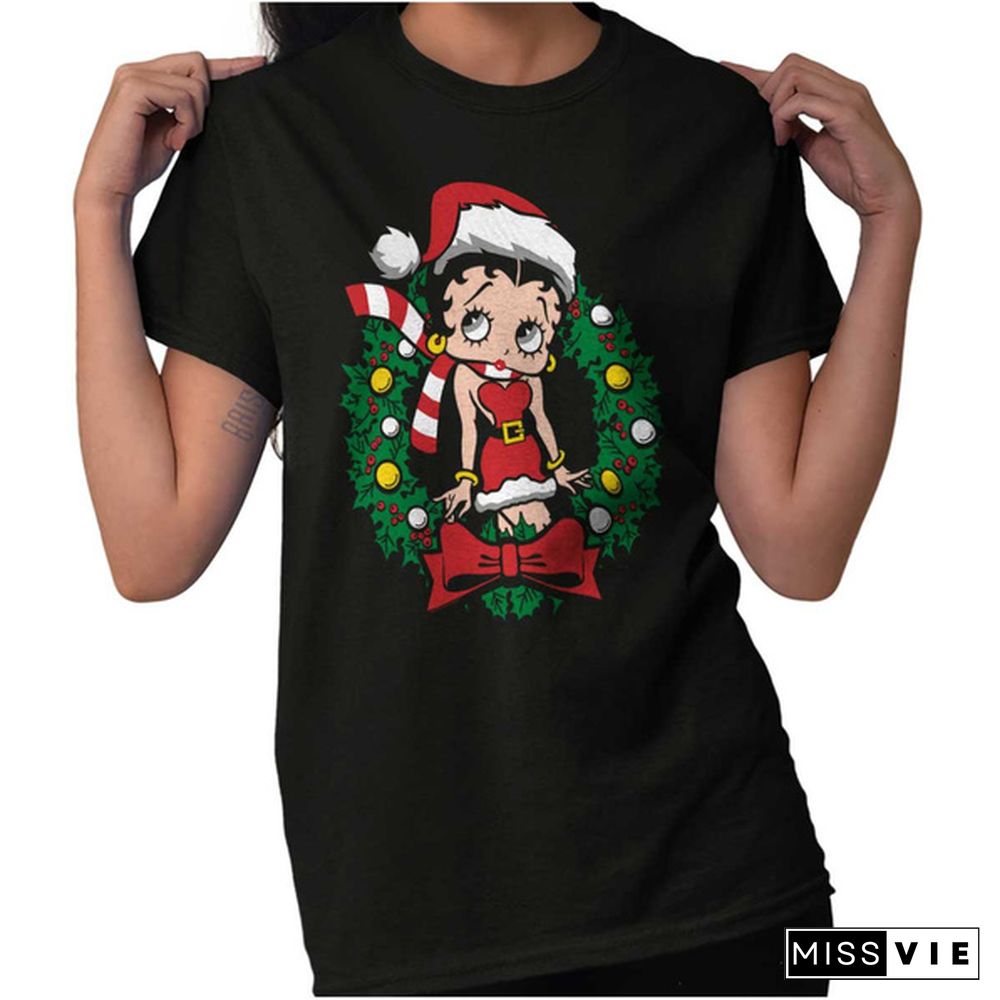 Betty Boop Cartoon Christmas Cute Vintage Womens Graphic Crewneck T Shirt Tee