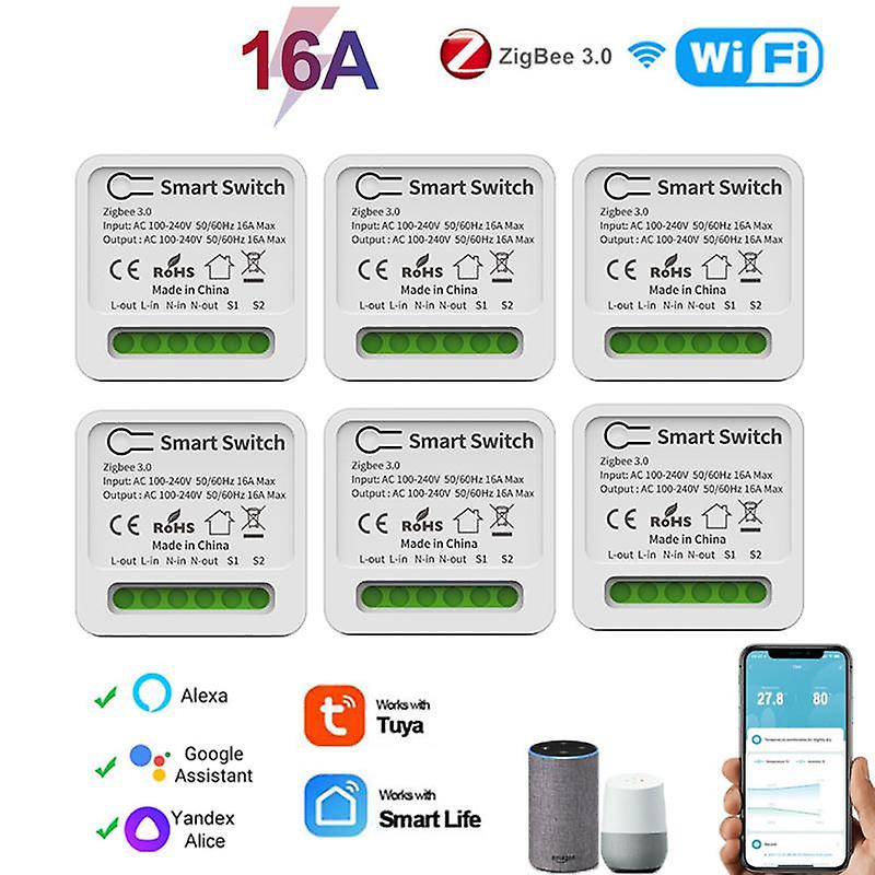 Tuya Smart Mini Wifi Switch 16a  2-way Diy Switches Smart Life App Timer Module Support