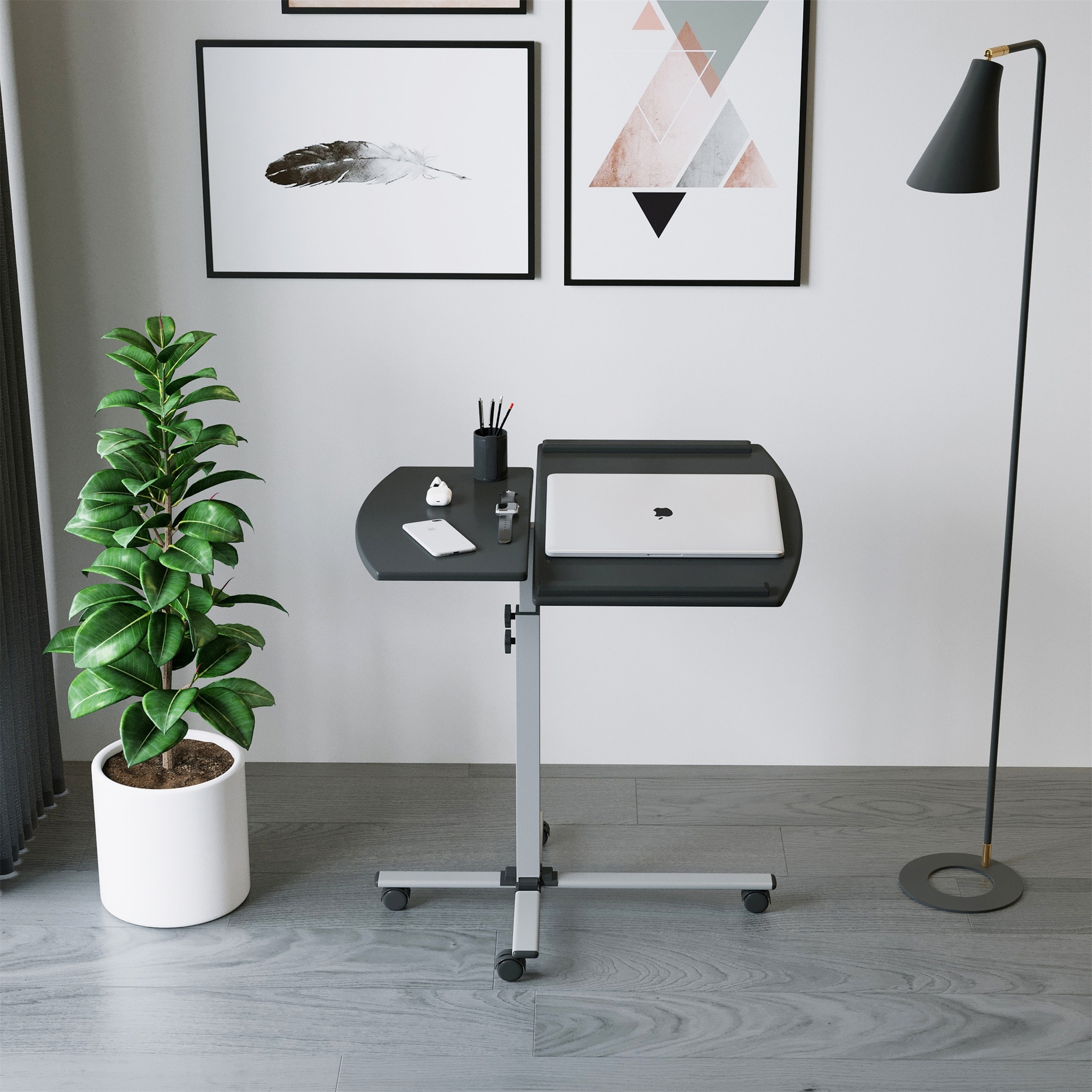 Graphite Rolling Adjustable Laptop Cart Side Table