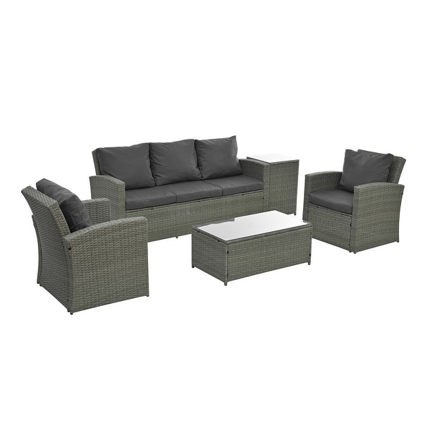 5Piece PE Rattan Wicker Patio Conversation Set With Cushions