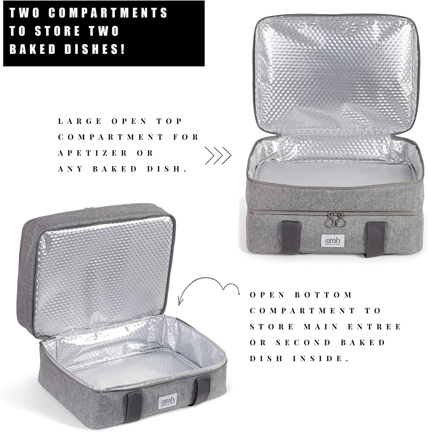 Double Decker Insulated Casserole Carrying Case-Grey