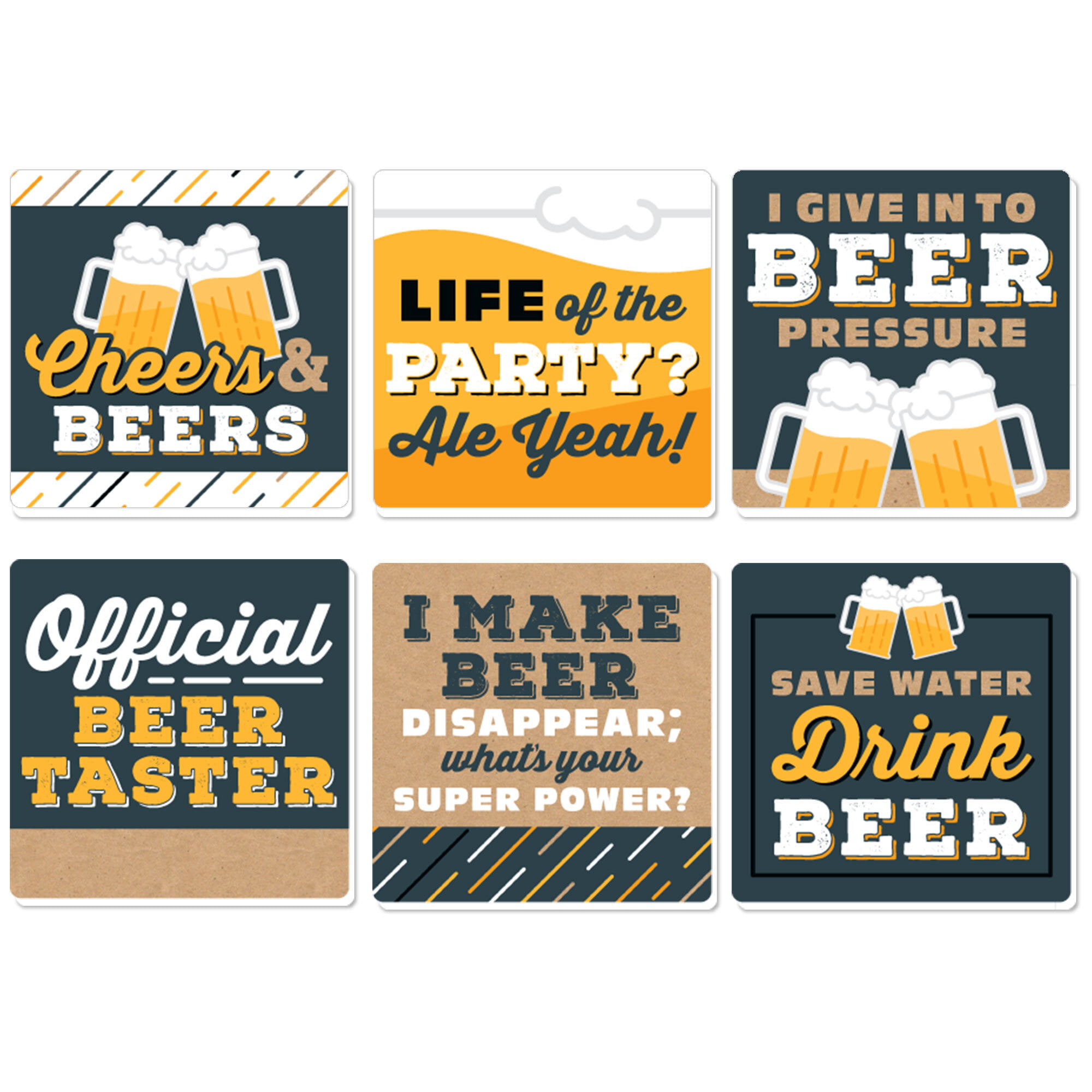 Big Dot of Happiness Cheers and Beers - Funny Beer Party Decorations - Drink Coasters - Set of 6