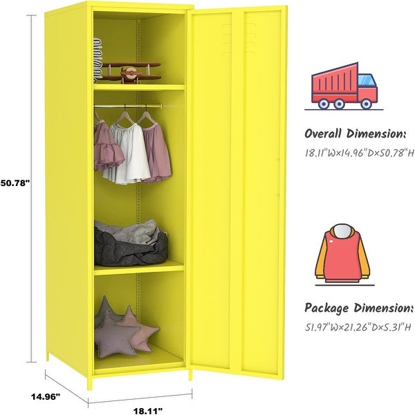 Metal Armoires Locker Cabinet for Kid with Hanging Rod and Shelves - - 36905280