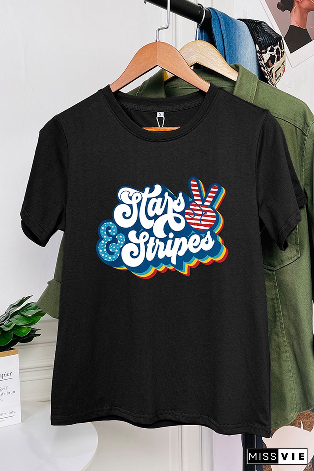 Stars & Stripes Retro Peace Graphic Tee Wholesale