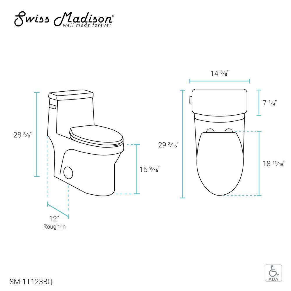 Swiss Madison Virage 1-piece 1.28 GPF Single Flush Elongated Left Side Handle Toilet in Bisque Seat Included SM-1T123BQ