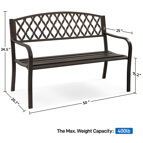 Yaheetech Outdoor Garden Bench with Mesh Back Slatted Seat for Yard, Bronze