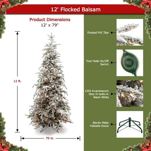 12' Flocked Balsam Pine Christmas Tree