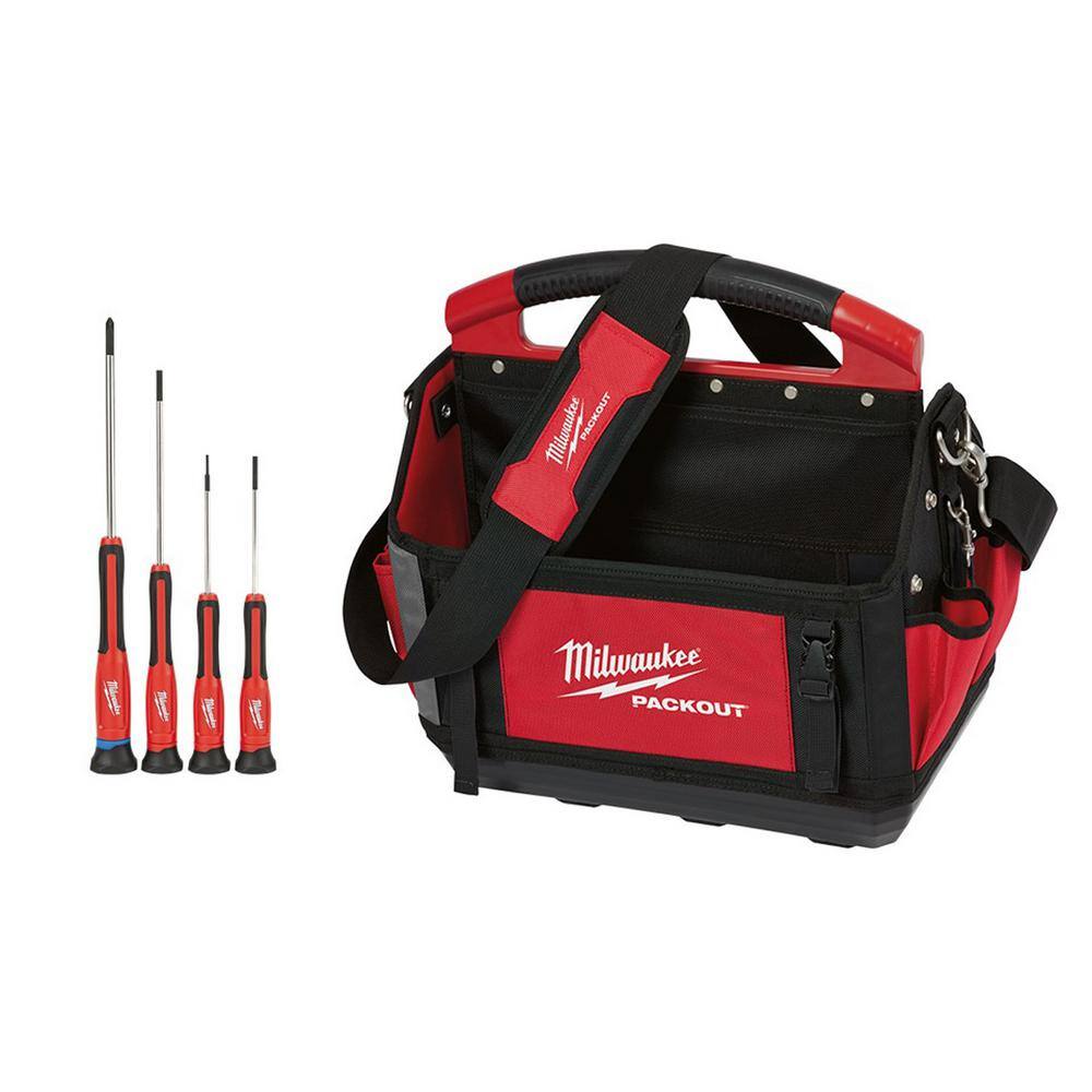 MW PACKOUT 15 in. Tote and 4-Piece Precision Screwdriver Set (5-Piece) 48-22-2604-48-22-8315