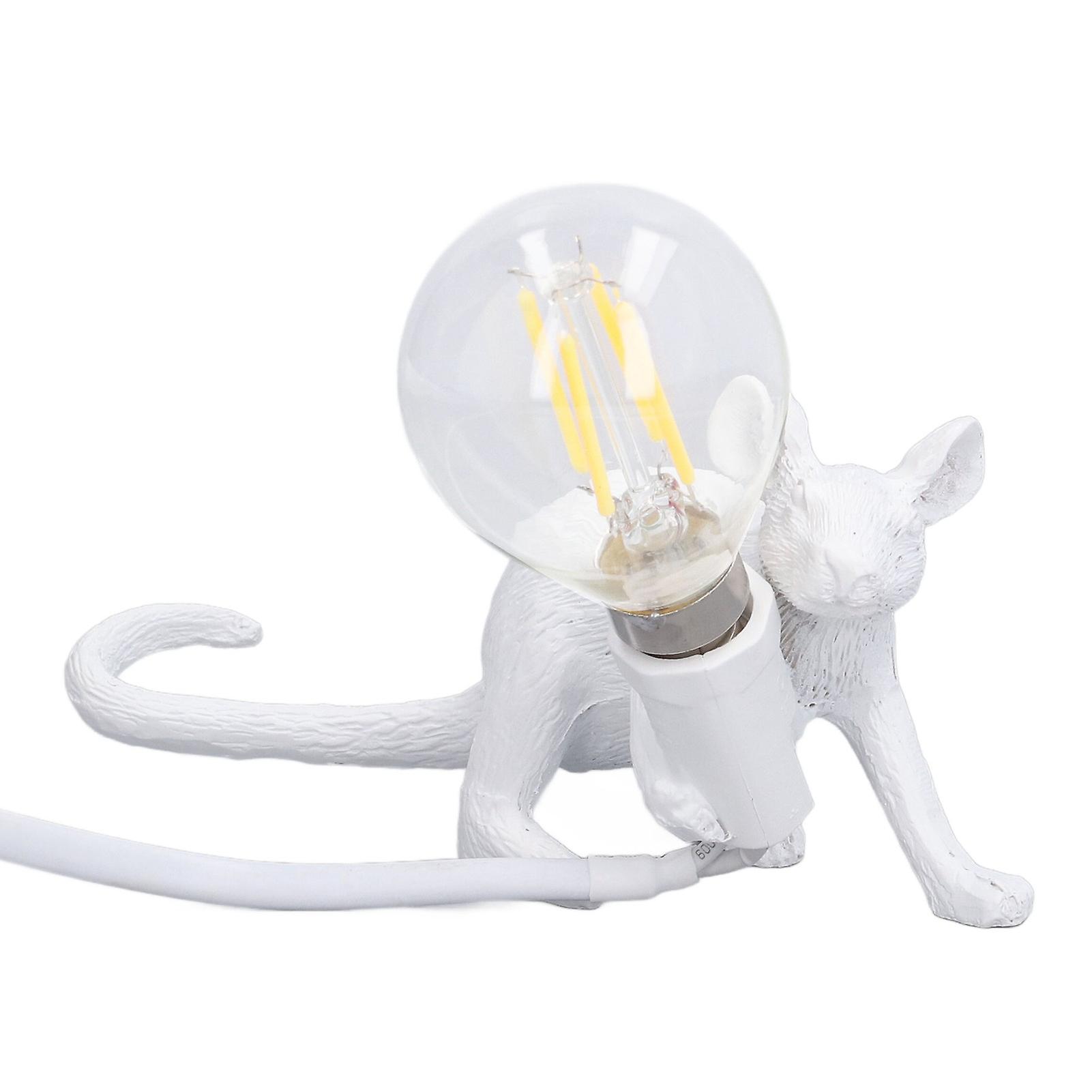 Modern Resin Mouse Lamp Table Desk Light Bedside Decoration Animal Shape Light E12 for Bedroom Study Room CafeWhite EU Plug