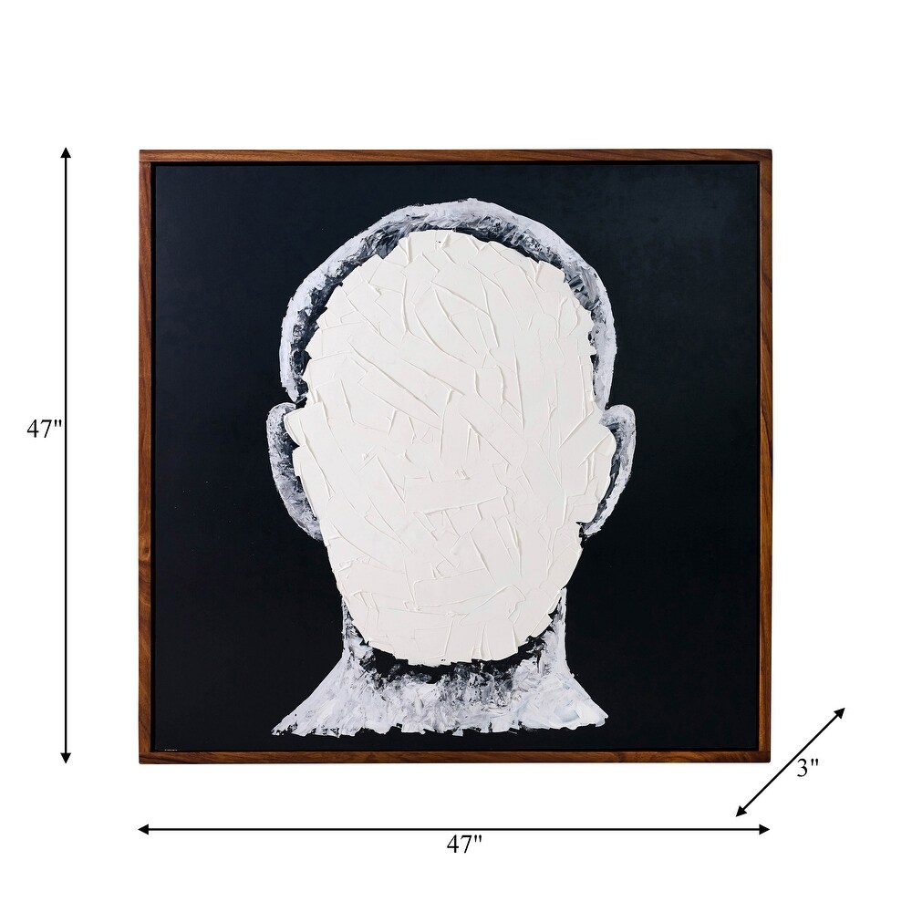 Blank Face Man Hand Painted Contemporary Art  White and Black  Parota Wood Frame  47 W x 3 D x 47 H