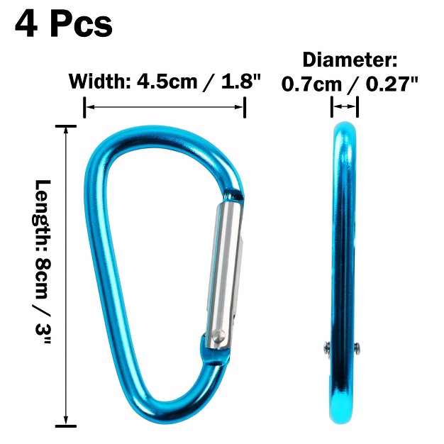 Unique Bargains Loaded Gate Outdoor Hiking Aluminum D Ring Carabiners Keychain Clip Blue 4 Pcs