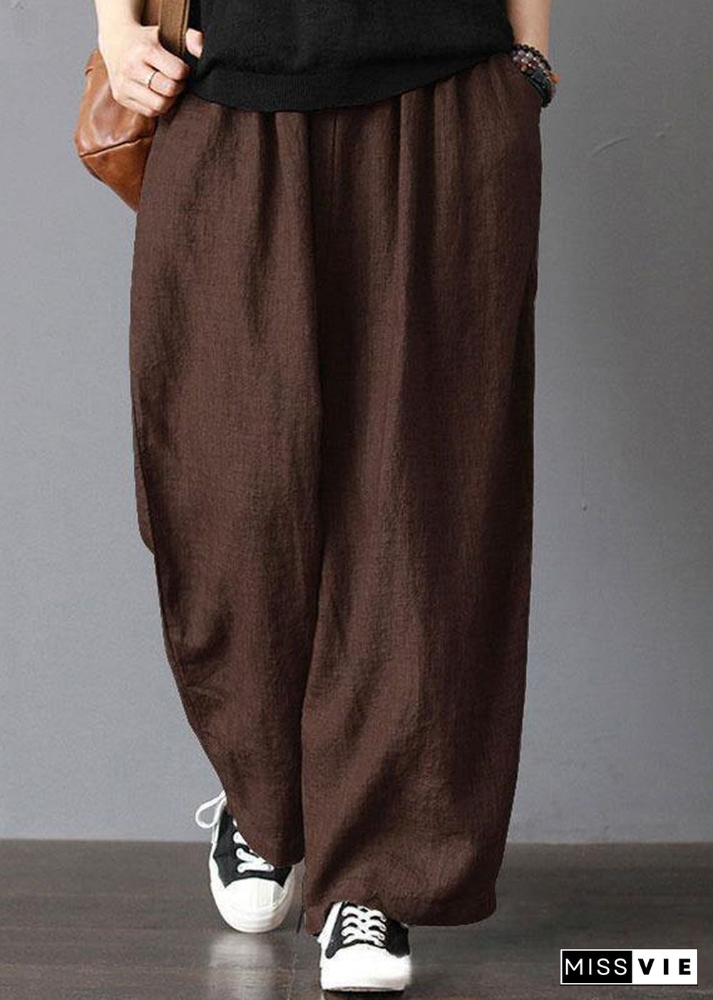 Women High Elastic Waist Loose Solid Wide Leg Pants