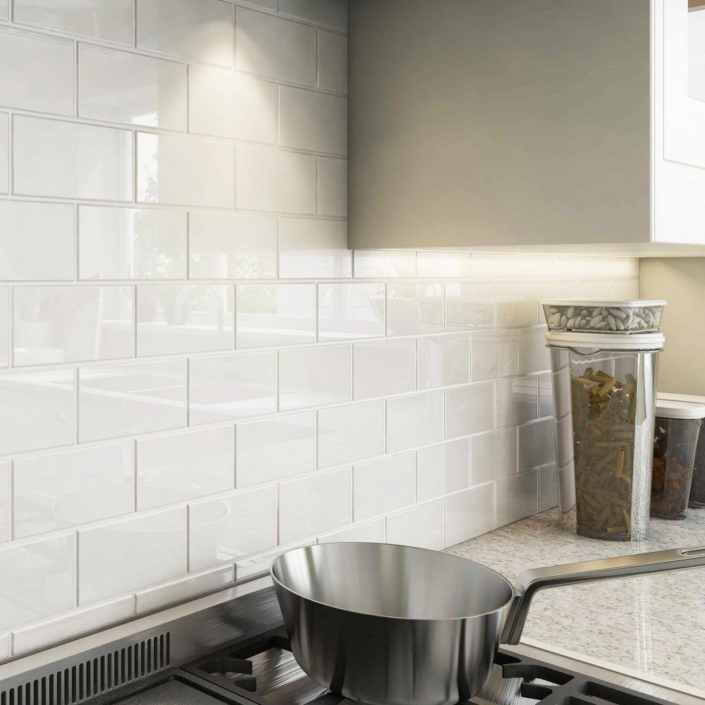 Giorbello Bright White 3 in. x 6 in. x 8 mm Glass Subway Tile (5 sq. ft.case) G5910