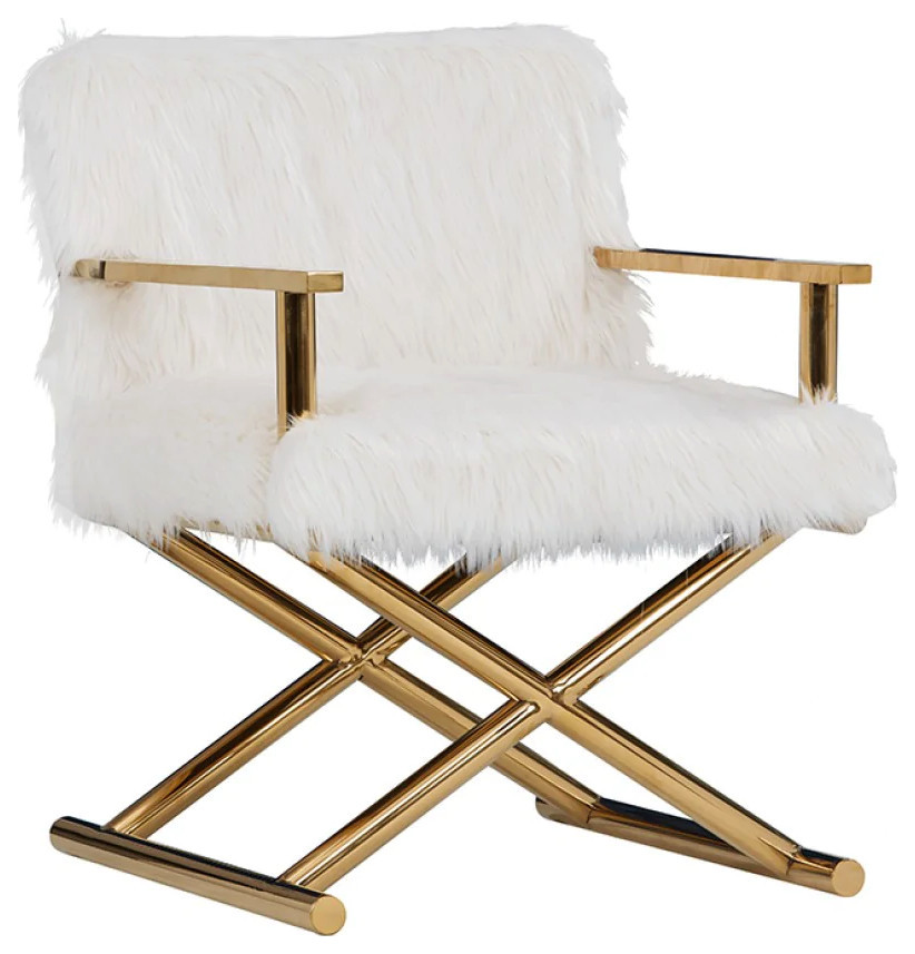 Wade Modern White Faux Fur  ampGold Accent Chair   Contemporary   Armchairs And Accent Chairs   by V.S.D Furniture  Houzz