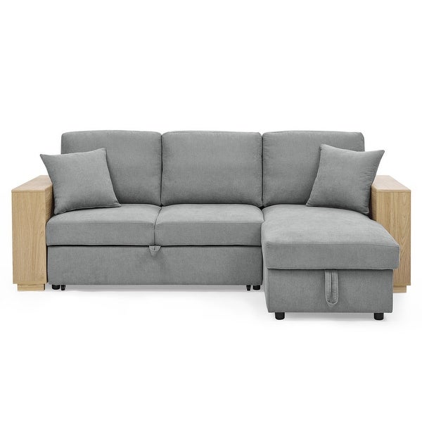 2 Seats Sofa and Reversible Chaise with Storage， MDF Shelf Armrest