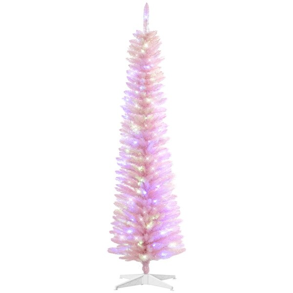 HOMCOM 7ft Tall Pencil Prelit Artificial Christmas Tree Holiday Décor with 500 Colorful Surface Branches，White