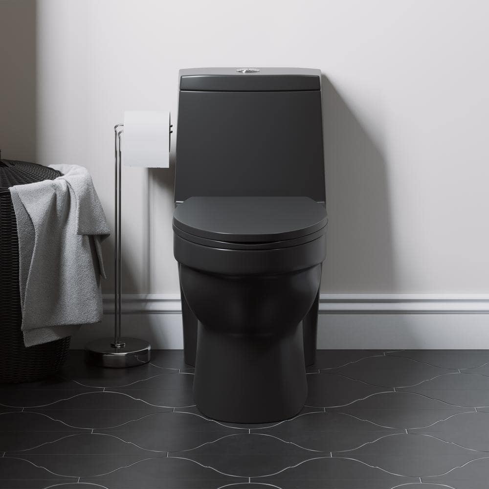 Swiss Madison Virage 1-piece 1.1/1.6 GPF Dual Flush Elongated Toilet in Matte Black, Seat Included SM-1T118MB