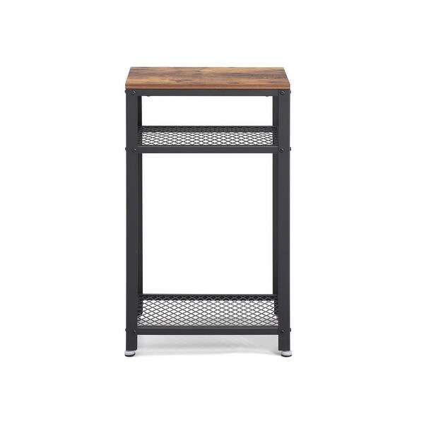 Industrial Side Table， End Telephone Table with 2-Tier Mesh Shelves， for Office Hallway， Wood Look Accent Furniture