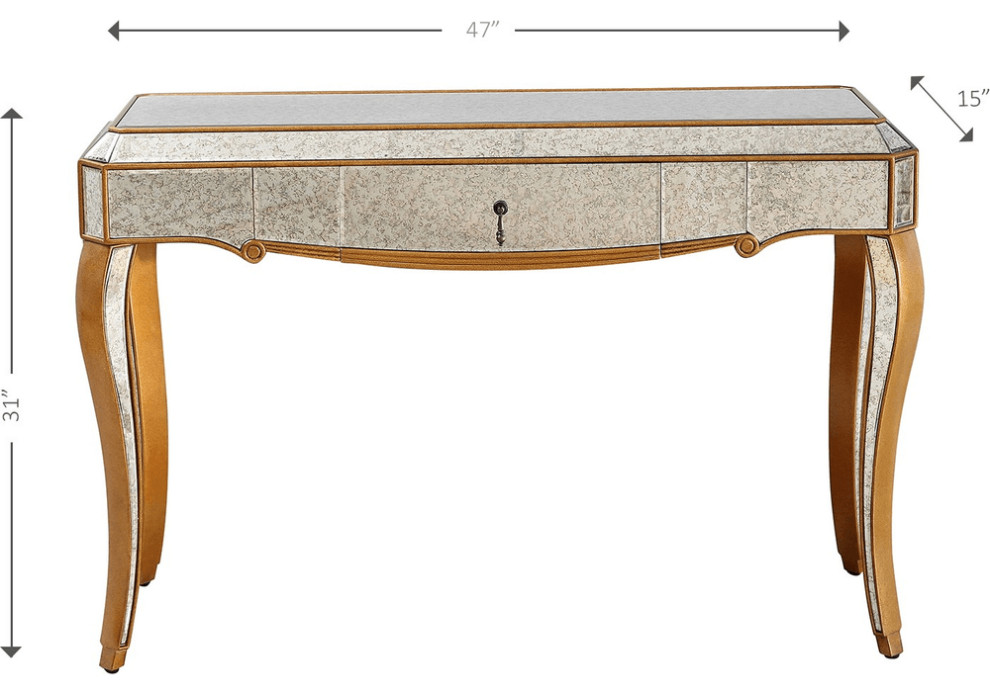 Antiqued Gold Wooden Console Table   Traditional   Console Tables   by HomeRoots  Houzz