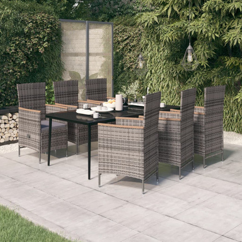 vidaXL Patio Dining Set 9 Piece with Cushions Gray Garden Table and Chair   Tropical   Outdoor Dining Sets   by vidaXL LLC  Houzz