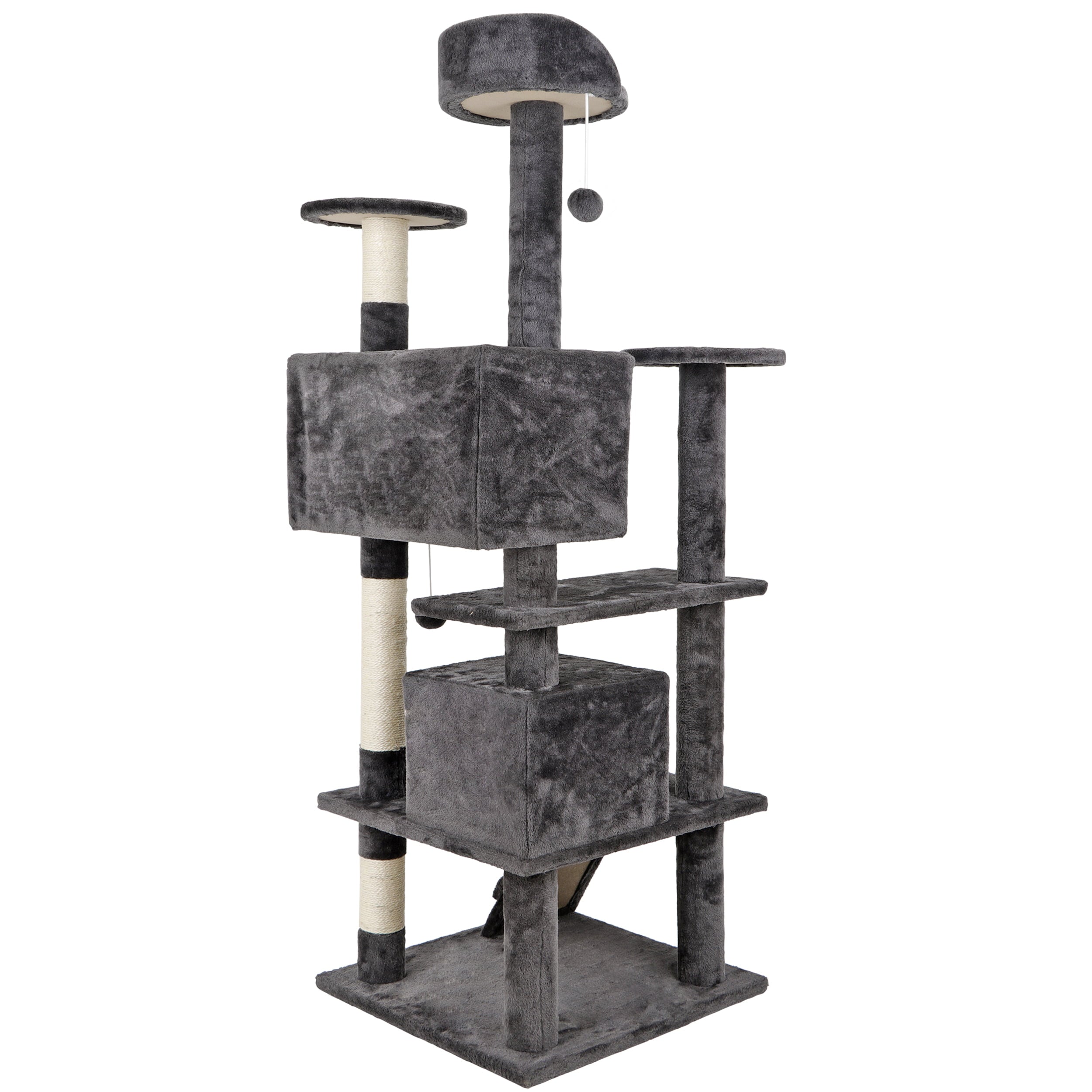 HomGarden 53'' Cat Tree Cat Tower Condo W/Scratching Posts， Kitten Play House Dark Gray