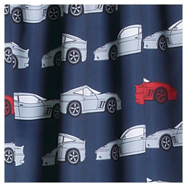 Kids x27 Race Cars Room Darkening Window Curtain Set Navy red Lush D cor