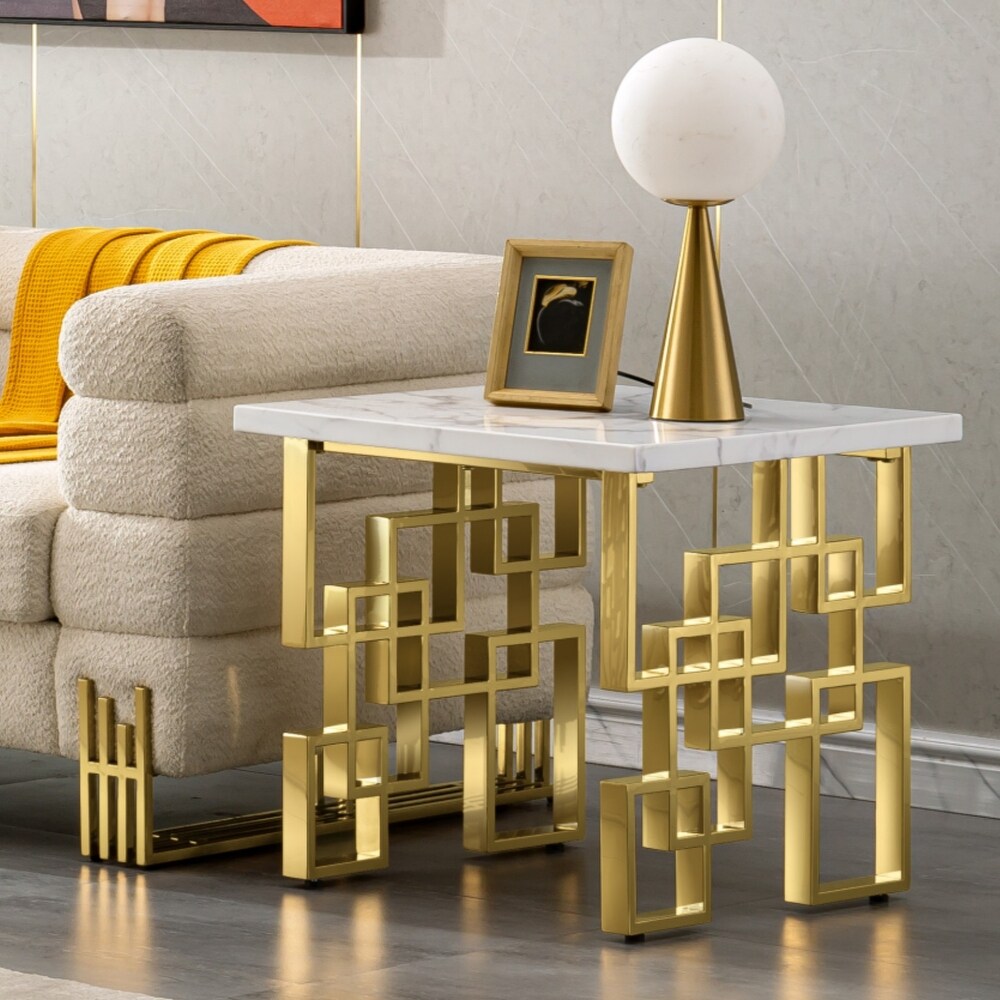 Luxury White and Gold Living Room Tables Coffee Table End Table Console Table for Living Room Guest Hall Reception Room Entryway