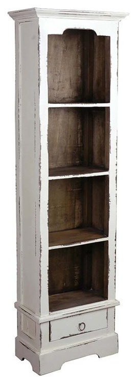 Sunset Trading Cottage Narrow Transitional Bookcase in Distressed White Wood   Farmhouse   Bookcases   by Homesquare  Houzz