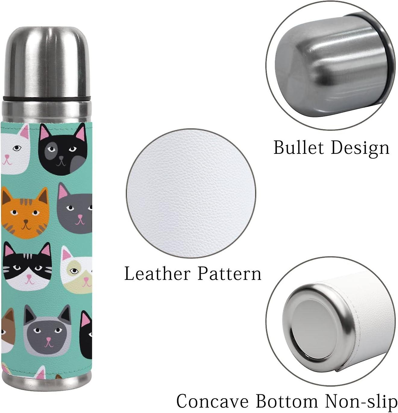 Insulated Mug Stainless Steel Water Bottle Lovely Animals Face Vacuum Cup Travel Mug For Travel School Office