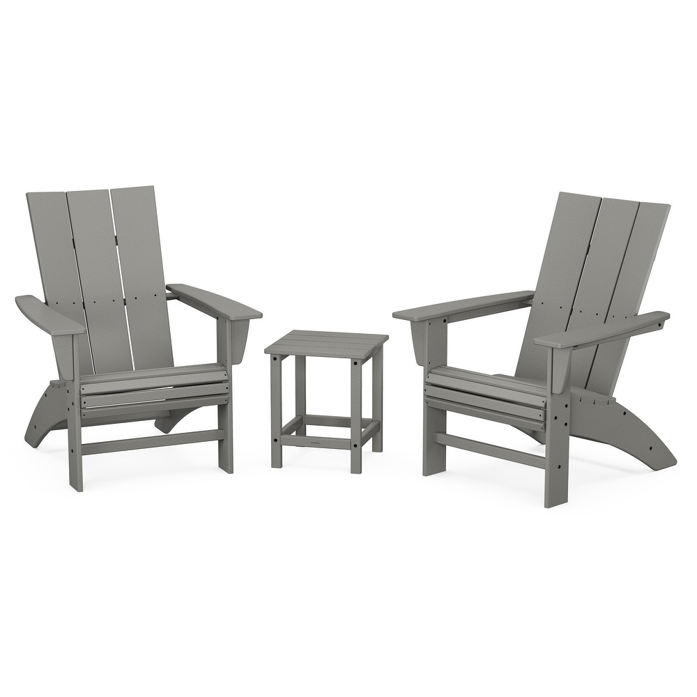 POLYWOOD Modern 3 Piece Curveback Adirondack Set with Long Island 18\