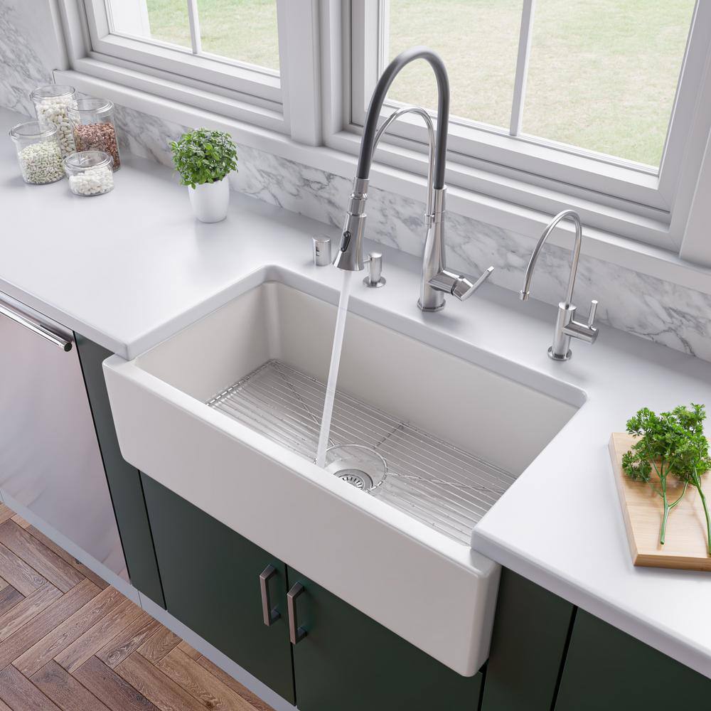 ALFI BRAND Farmhouse Fireclay 33 in. Single Bowl Kitchen Sink in White AB3318HS-W