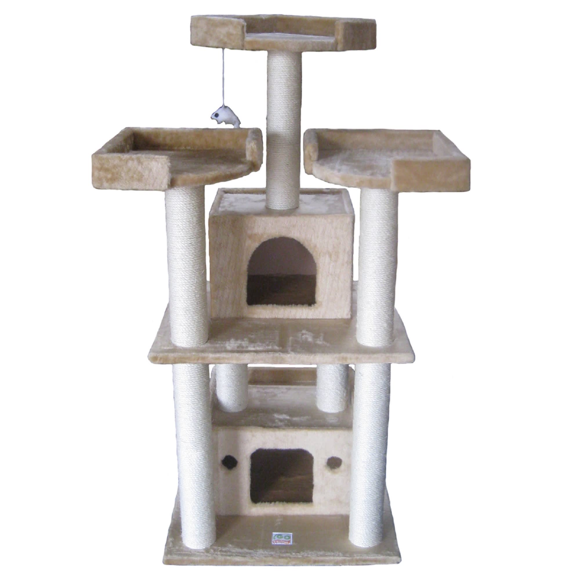 Go Pet Club Beige Cat Tree with Large Houses with Sisal Covered Posts F39， 51