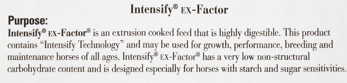 Bluebonnet Feeds Intensify Ex-Factor Low Sugar， Low Starch Horse Feed