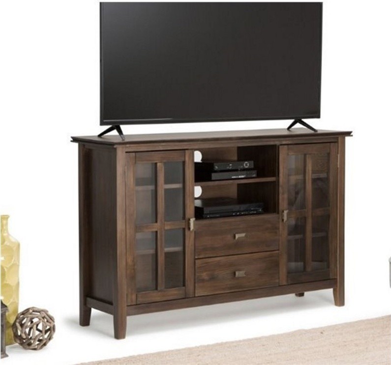 Bowery Hill Transitional Wood TV Stand for TVs up to 53 quotin Natural Aged Brown   Transitional   Entertainment Centers And Tv Stands   by Homesquare  Houzz