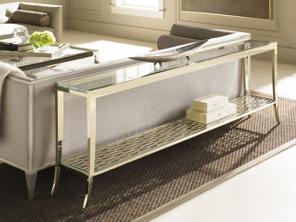 In A Holding Pattern  Gold Glass Top Console Table With Openwork Shelf   Contemporary   Console Tables   by Caracole  Houzz