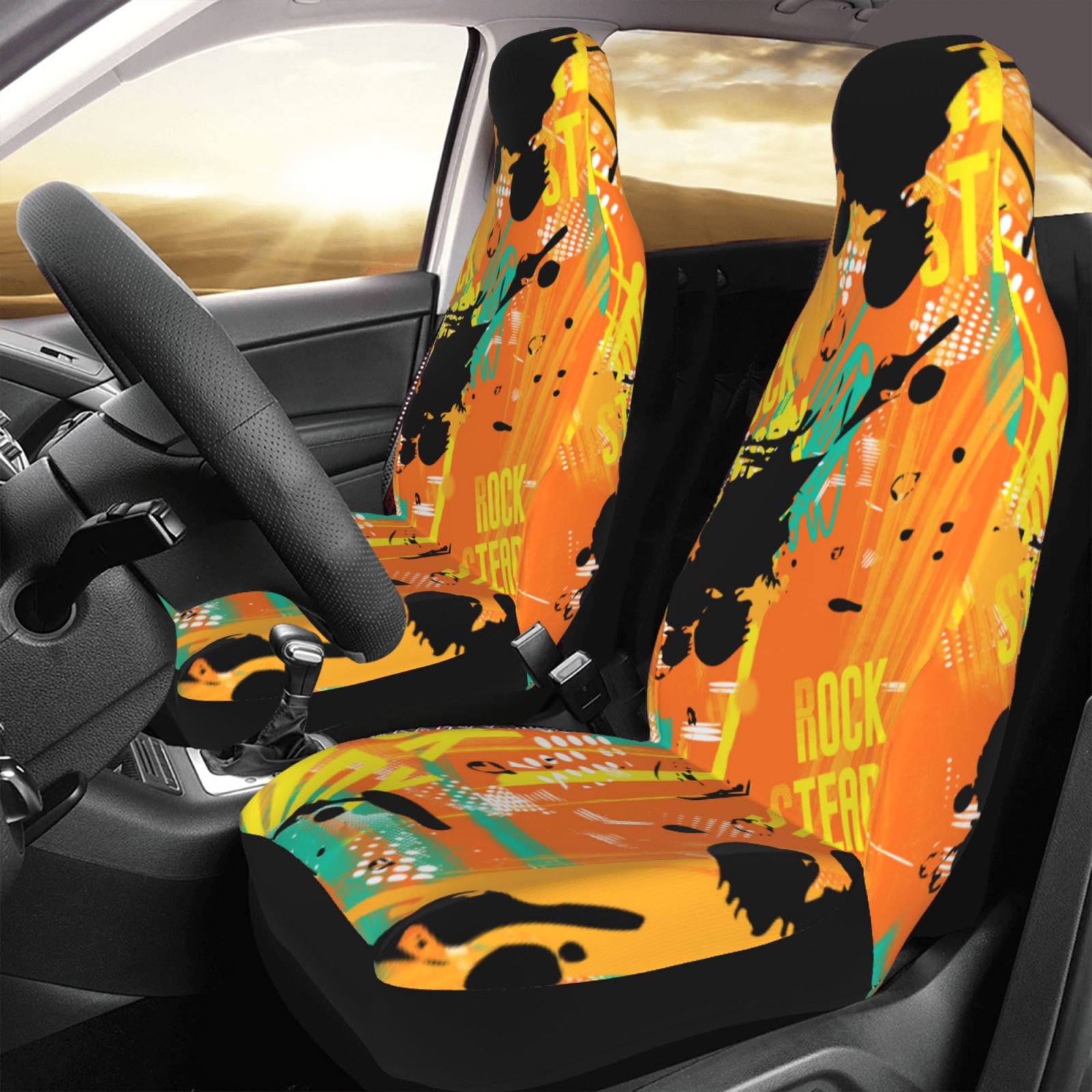 LNWH Car Seat Covers， Orange Graffiti Abstract Camouflage Car Interior Seat Covers - Universal Fit Most Cars， SUV， Trucks， 2pcs Car Seat Protectors