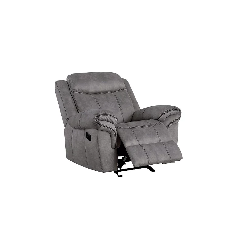 Fabric Upholstered Metal Reclining Club Chair with Center Console， Gray