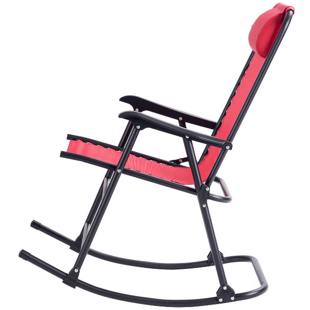 Costway Folding Zero Gravity Rocking Chair Rocker Porch Outdoor Patio Headrest Red