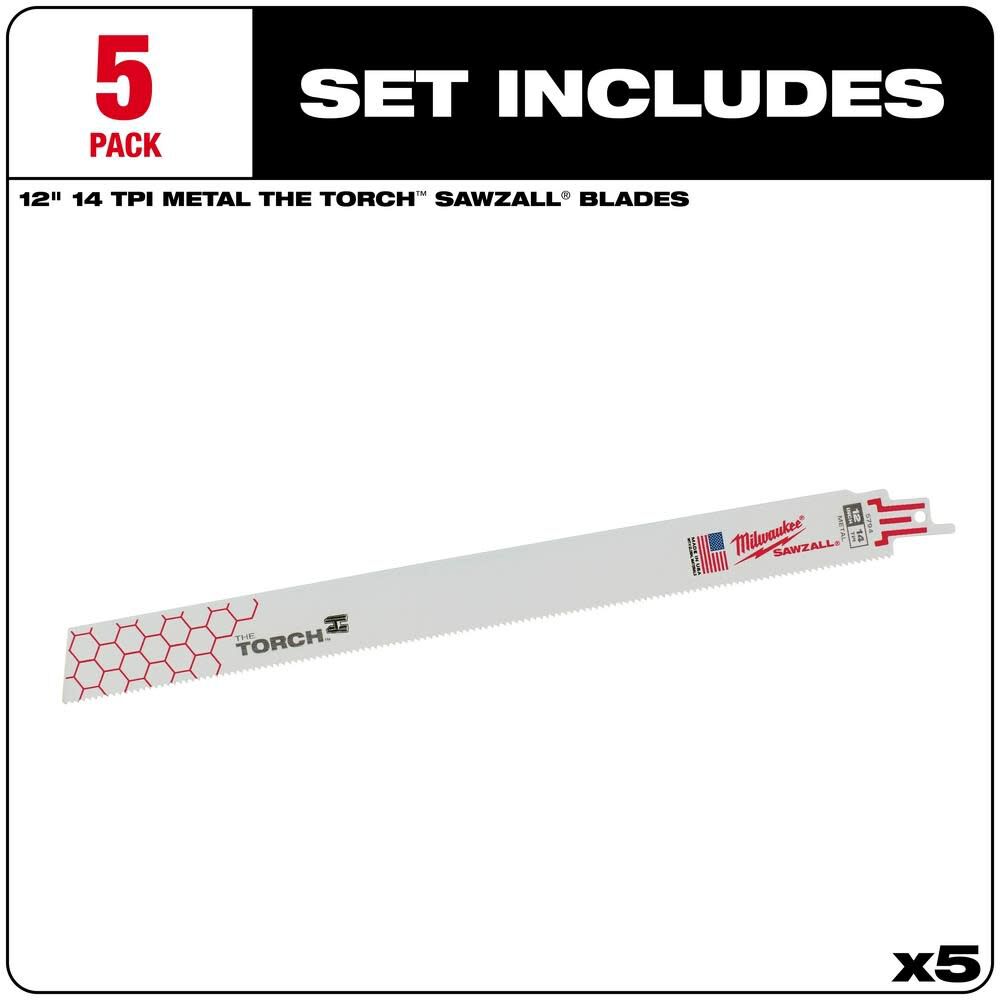 Milwaukee 12 in. 14 TPI THE TORCH SAWZALL Blades 5PK 48-00-5794 from Milwaukee