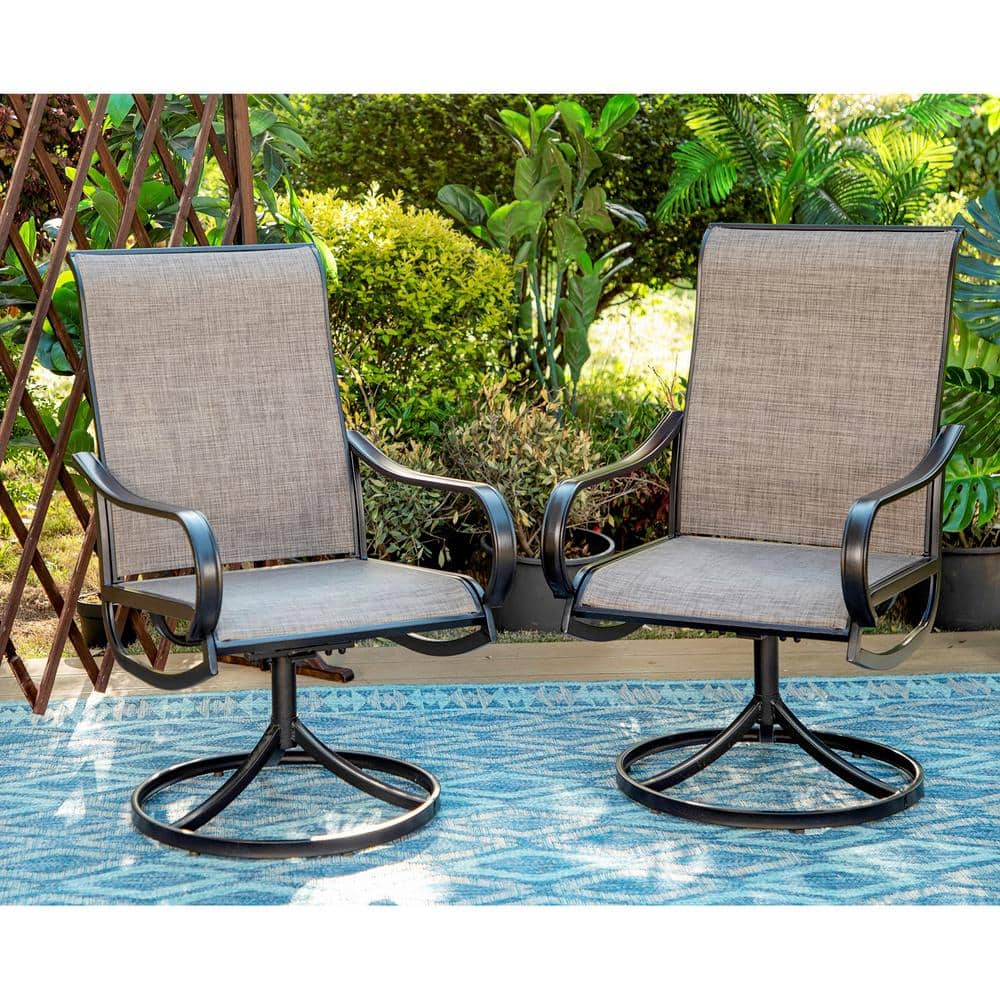 PHI VILLA Black Swivel Textilene Metal Patio Outdoor Dining Chair (2-Pack) THD-E02GF093-B