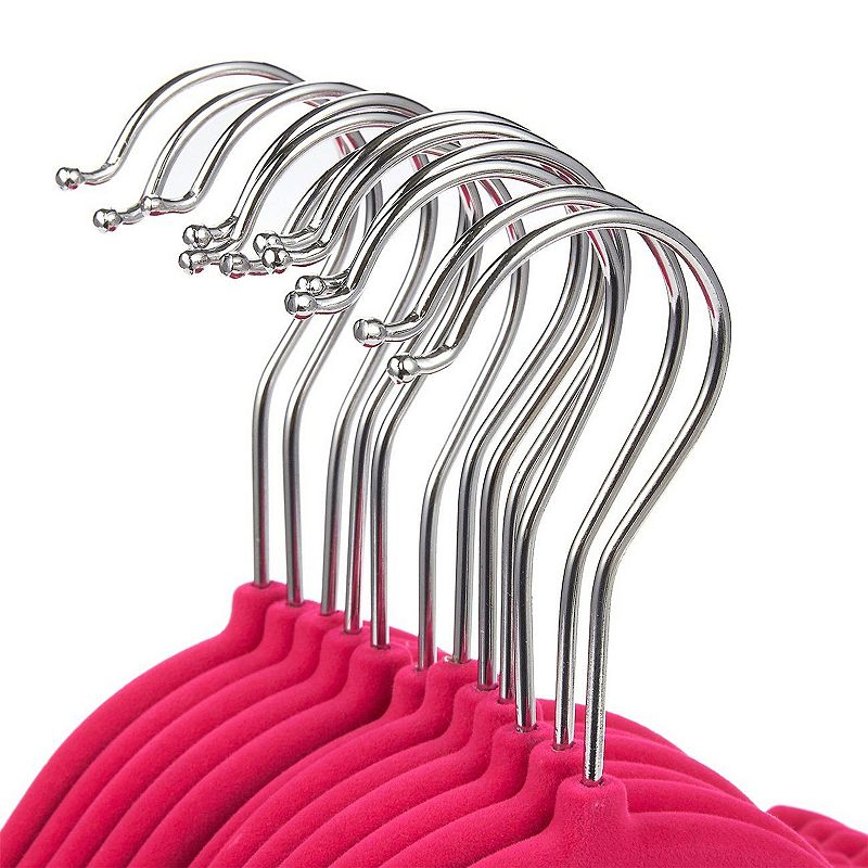 24 Pack Hot Pink Space Saving Velvet Clothes Hangers with Movable Clips for Nursery， Closet， Pants， Ultra Thin， Nonslip (12 In)