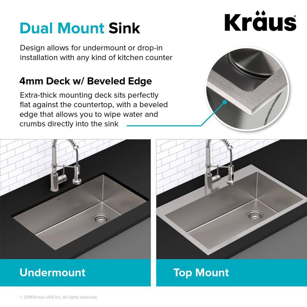 KRAUS 16- Gauge Stainless Steel 33 in. Standart Pro Double Bowl UndermountDrop-In 2-Hole Kitchen Sink with Pull Down Faucet KHT302-33-1610SFS