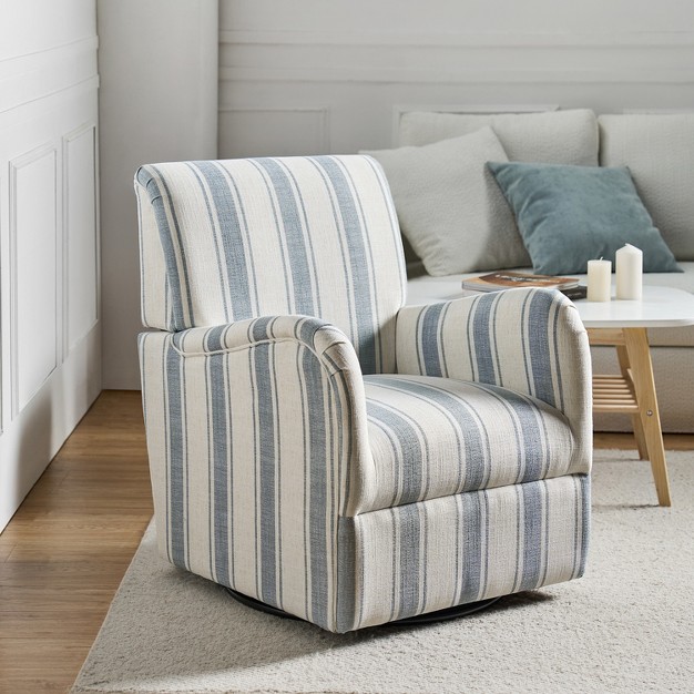 Livia Transitional 360 degree Swivel Armchair With Jacobean Strip Pattern Hulala Home