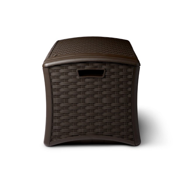 Suncast 72 Gallon Resin Wicker Outdoor Patio Storage Deck Box Brown 2 Pack